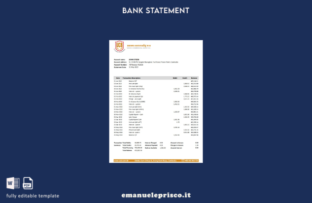 modello excel di estratto conto bancario commerciale della Cambogia Union in sti